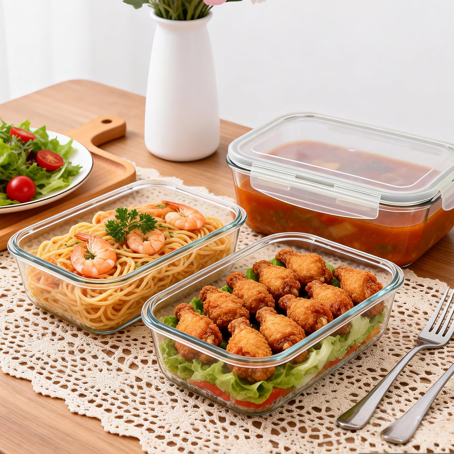 Taimasi Glass Food Storage Containers Set, Airtight Leak-Proof Meal Prep Containers with Locking Lids (Gray, 63 fl oz, 2 Pack) 1rziv