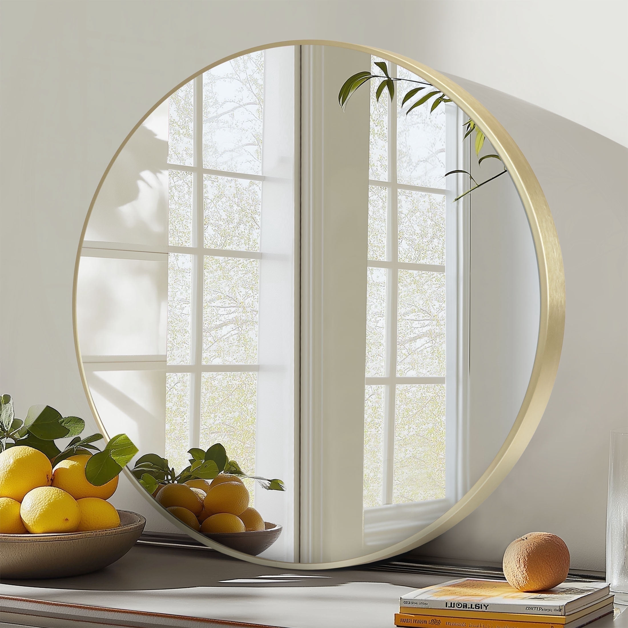 EDX 20 in Round Wall Mirror, Modern Aluminum Alloy Frame for Bathroom and Living Room (Gold, 20 in) mntyo