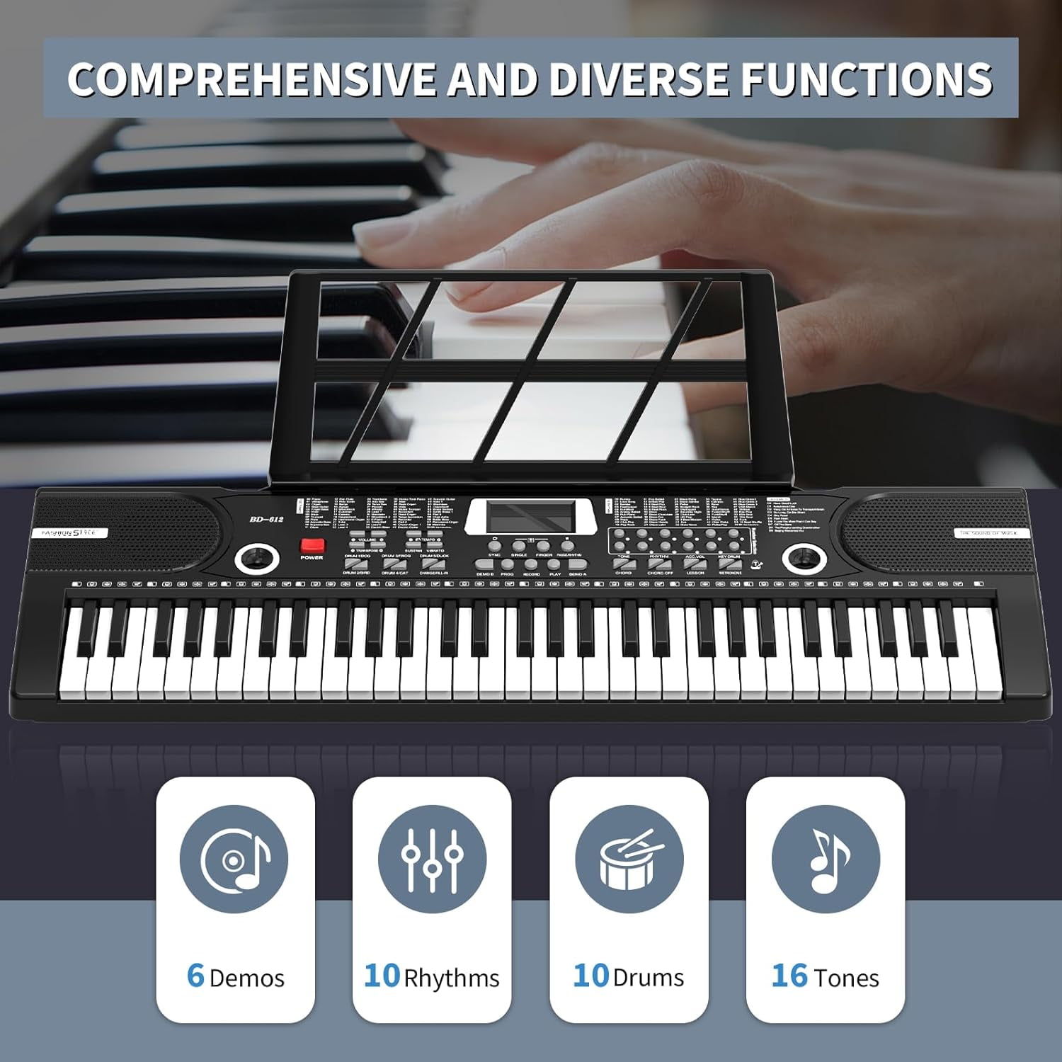 Mixfeer 61-Key Portable Electronic Keyboard Piano for Beginners with Microphone and Sheet Stand (Pink) y6d1a