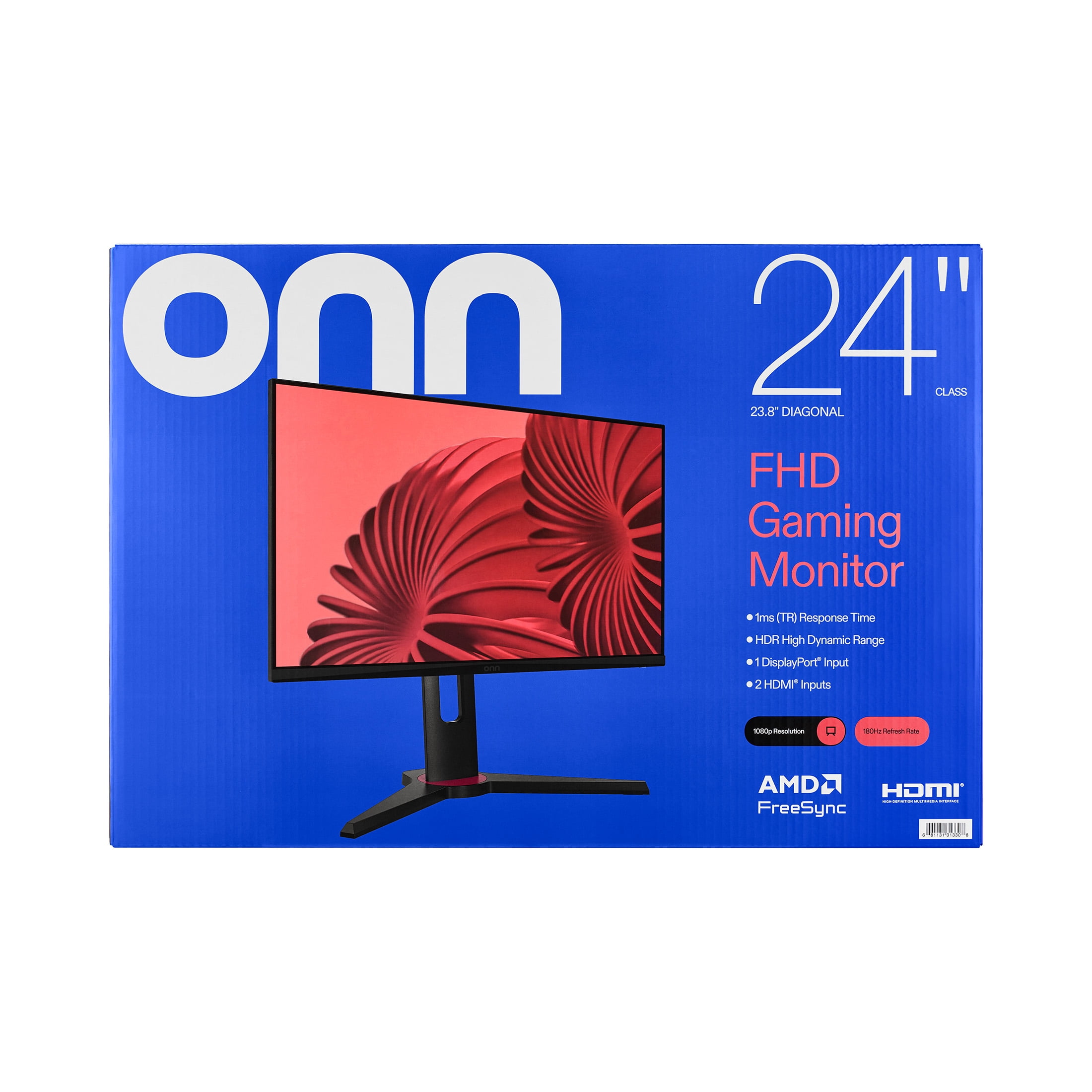 onn 24-inch FHD Gaming Monitor, 180Hz Refresh Rate, 1ms Response Time, FreeSync, Adjustable Stand (Black, 24 in) ug7xg