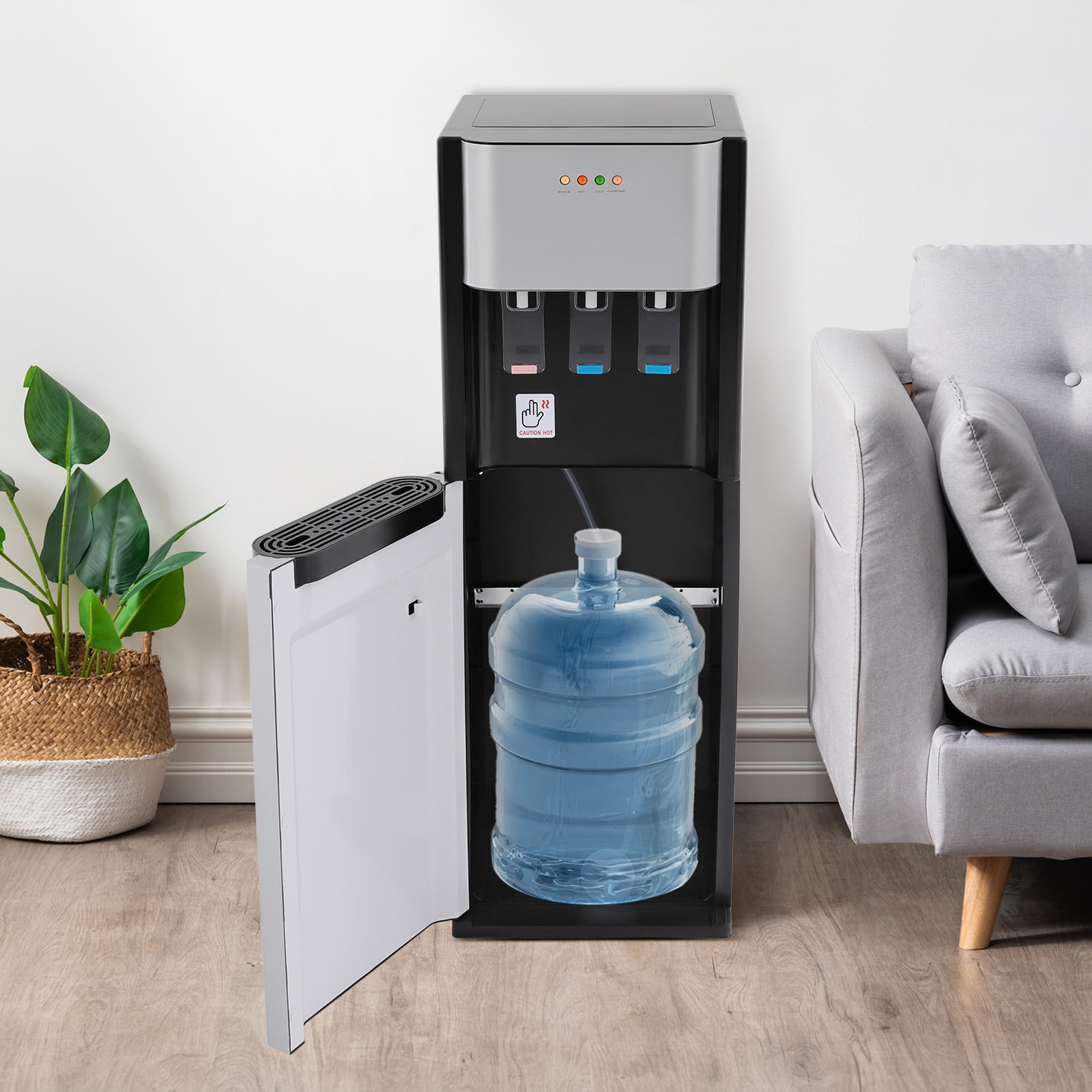 Generic Bottom-Loading Water Dispenser with Hot, Room & Cold Temperature Settings (Silver, Floor Standing) zxhnc