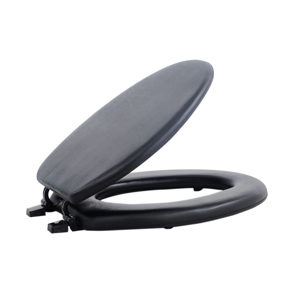 Evarixsmt Elongated Vinyl Toilet Seat with Slow Close Hinges and Secure Grip (Black, 19 in) nmj45