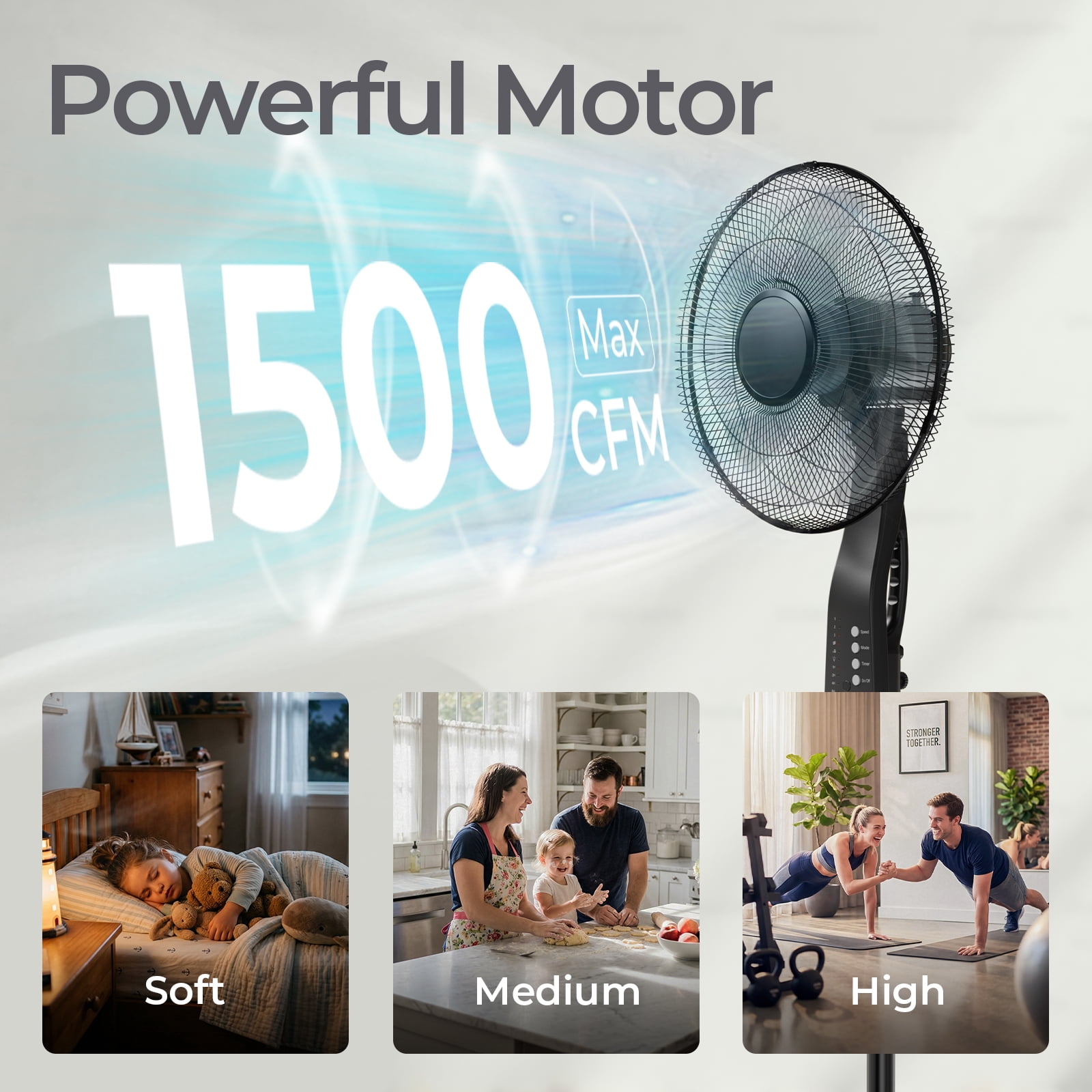 Goosiay Oscillating Pedestal Fan with Remote Control, Height Adjustable Standing Fan for Home Office (Black, 16 in) v1t1o