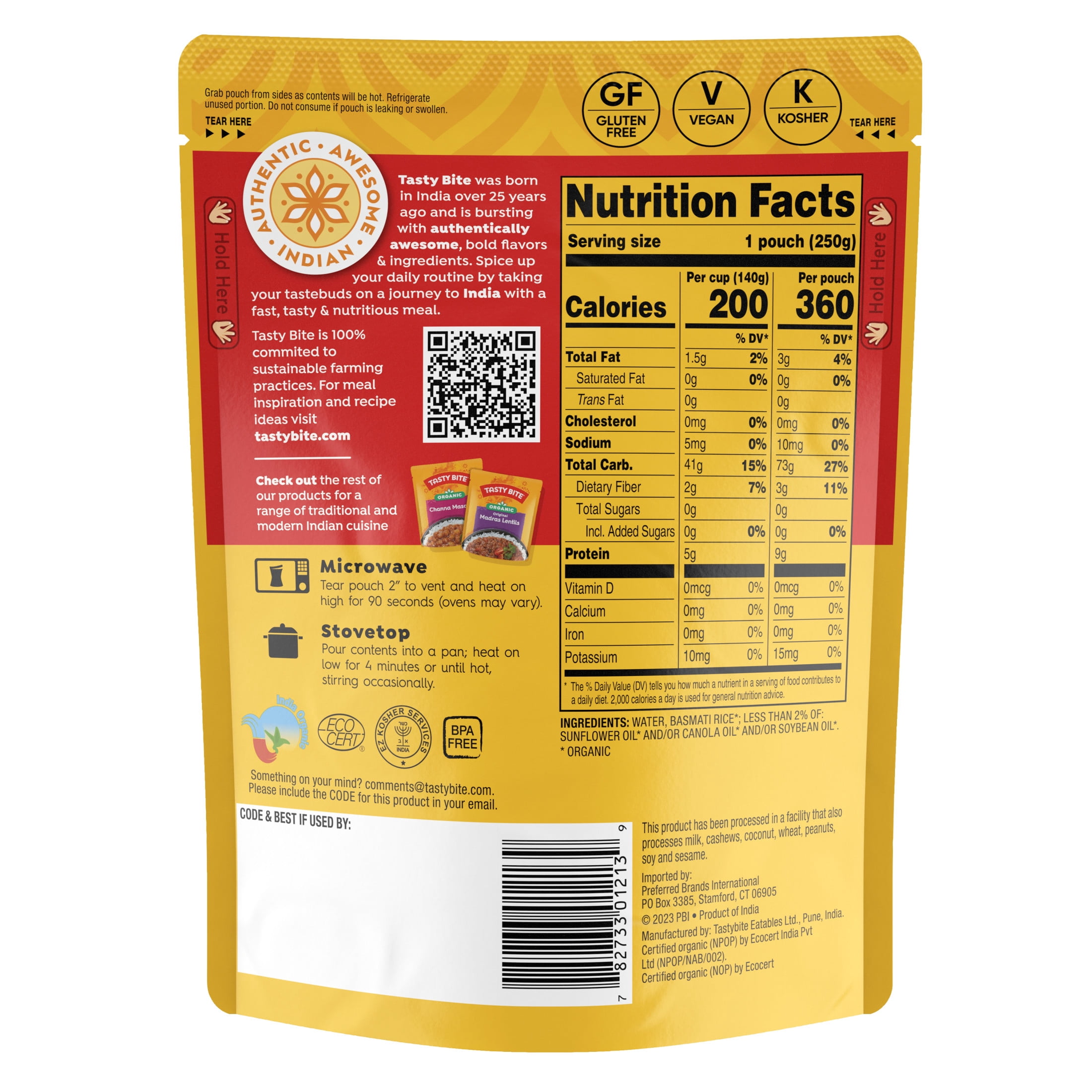 Tasty Bite Organic Basmati Rice (Fragrant, Ready-to-Heat, 8.8 oz) nog14