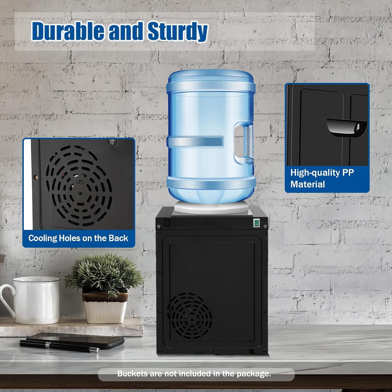 LEYSRIS Countertop Electric Water Dispenser, Hot and Cold Drinking Water Machine for Home and Office (White, 14.17 in x 10.63 in x 9.45 in) nzvgz