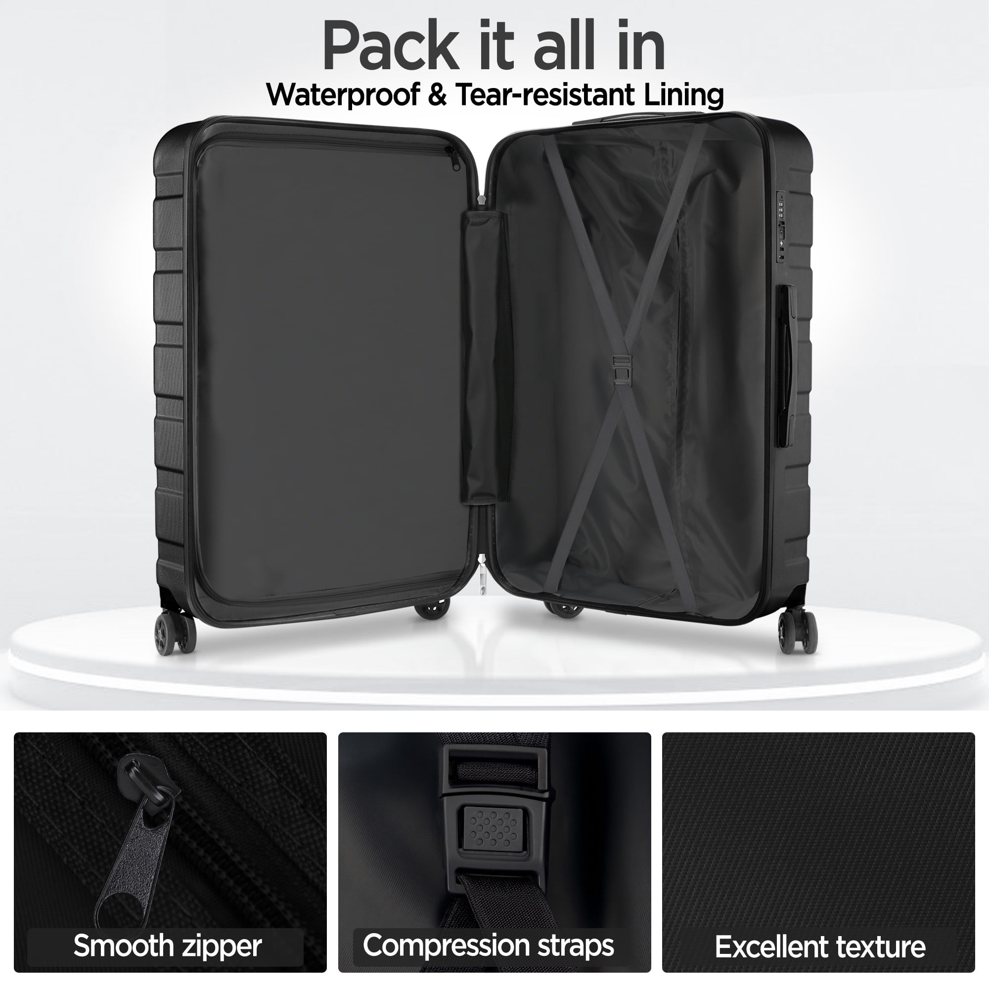 Campmoy Hardshell Luggage Set, Lightweight Spinner Suitcases with TSA Lock (Black, 11-Piece Set) 2tccq - Image 9