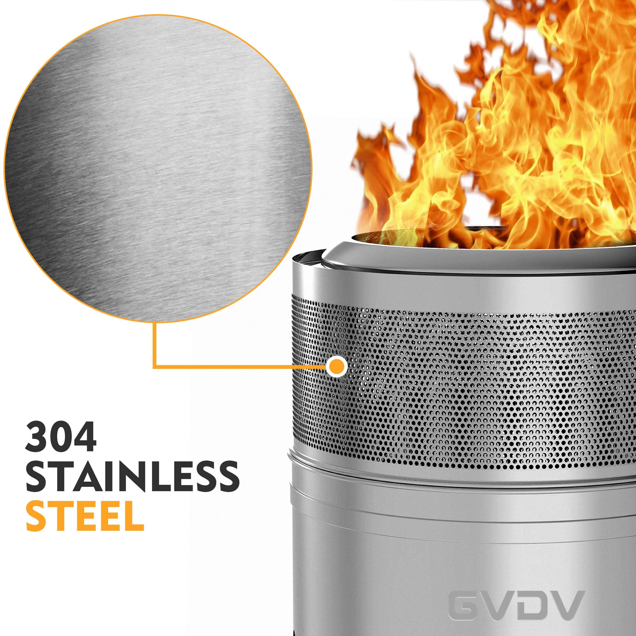 GVDV Smokeless Camping Fire Pit, Collapsible Stainless Steel Outdoor Heater (Silver, 18 in) tuw10